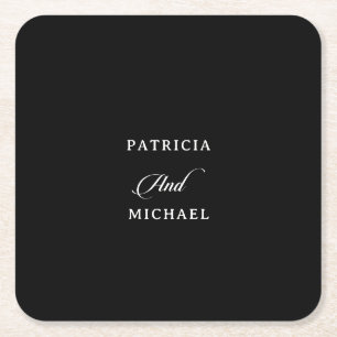 Classic Black and White Calligraphy Wedding Square Paper Coaster