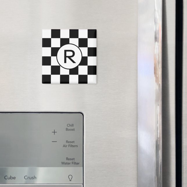 Classic Black and White Chequered Pattern Monogram Magnet (In Situ (Fridge))