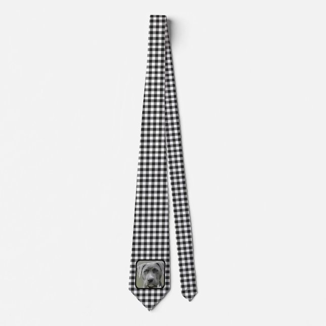 Classic Black and White Chequered Pattern Pet Phot Tie (Front)