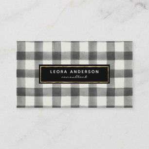 Classic Black and White Chequered Plaid Pattern Business Card