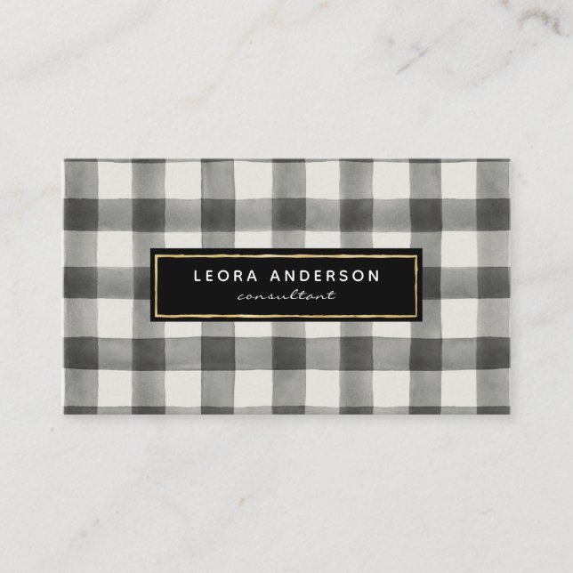 Classic Black and White Chequered Plaid Pattern Business Card (Front)