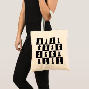 Classic Black And White Chess Game Figures Pattern Tote Bag