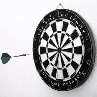 Classic Black and White Custom Family Name Message Dartboard