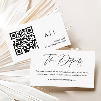 Classic Black and White Details Wedding Website Enclosure Card