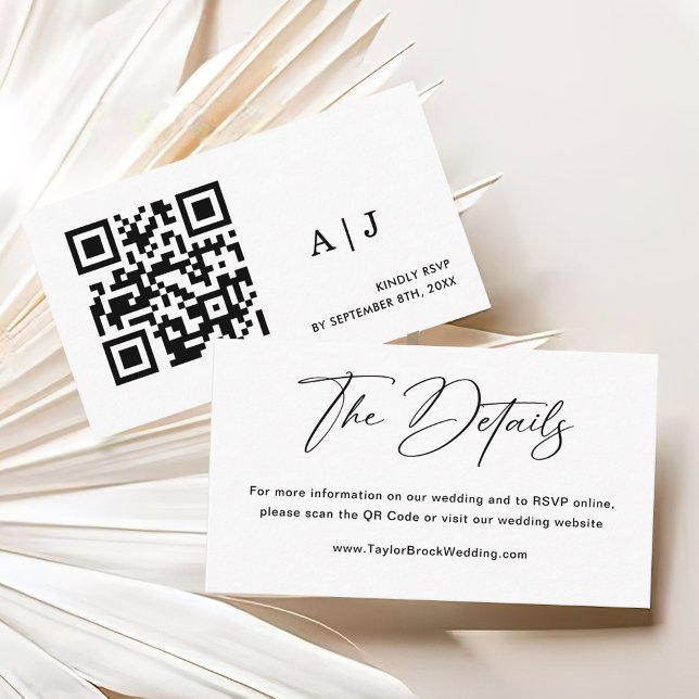 Classic Black and White Details Wedding Website Enclosure Card (Creator Uploaded)