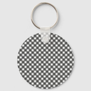 Classic Black And White Diagonal Gingham Plaid Key Ring