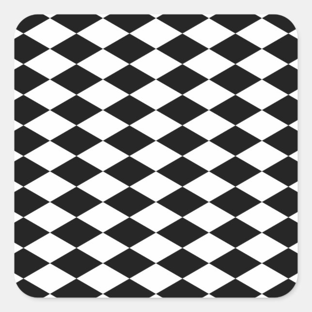 Classic Black and White Diamond Pattern Square Sticker (Front)