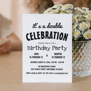 Classic Black and White Double Birthday Party  Invitation