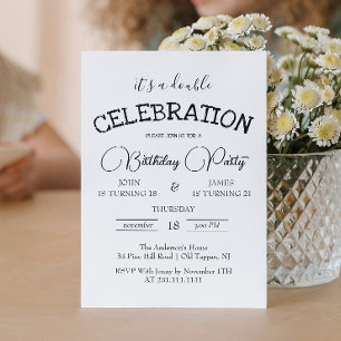 Classic Black and White Double Birthday Party  Invitation