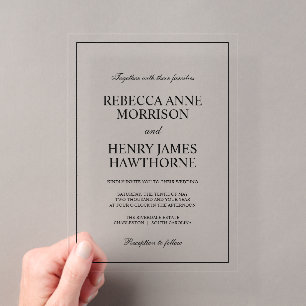 Classic Black and White Elegant Minimalist Wedding Acrylic Invitations