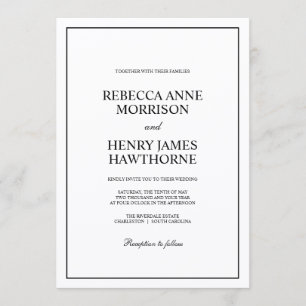Classic Black and White Elegant Minimalist Wedding Invitation