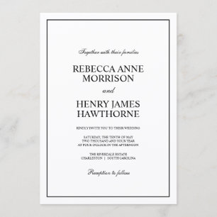 Classic Black and White Elegant Minimalist Wedding Invitation