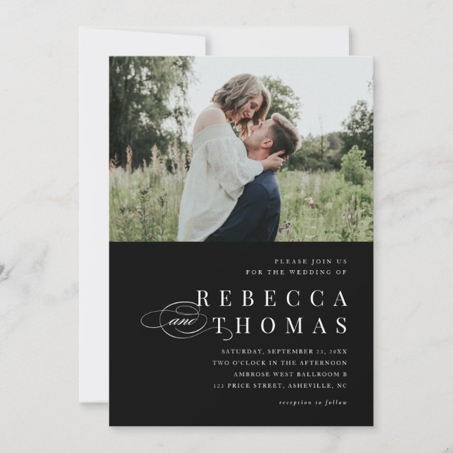 Classic Black and White Elegant Photo Wedding Invitation (Front)