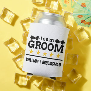 Classic Black and White Elegant Text Team Groom Can Cooler