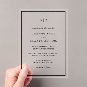 Classic Black and White Elegant Wedding Acrylic Invitations