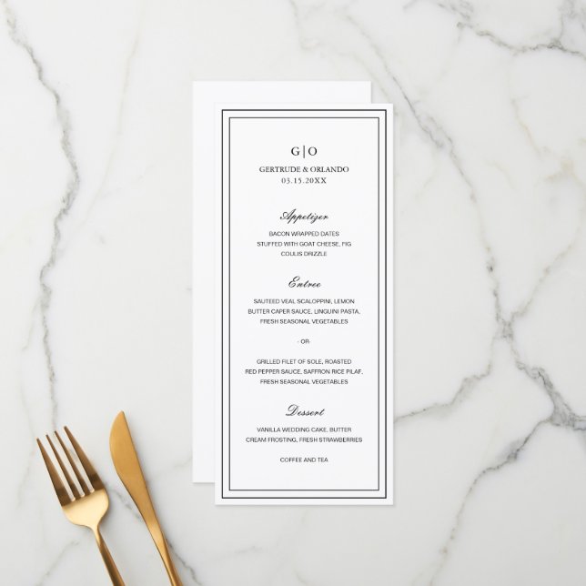 Classic Black and White Elegant Wedding Menu (Front/Back In Situ)