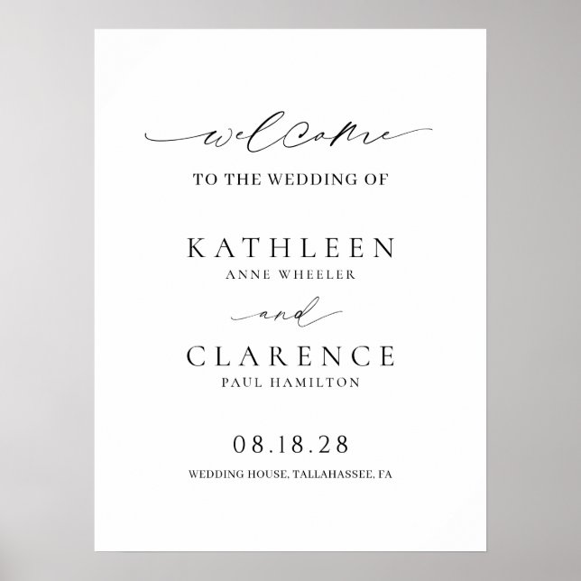 Classic Black and White Elegant Wedding Poster (Front)