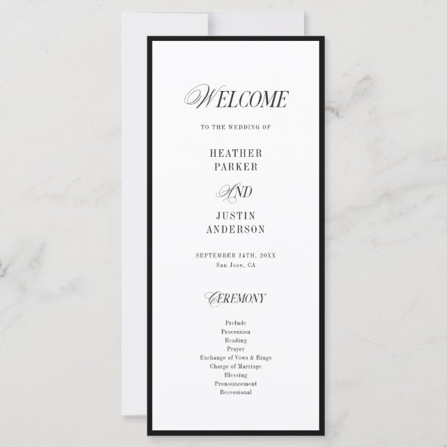 Classic Black and White Elegant Wedding Programs (Front)