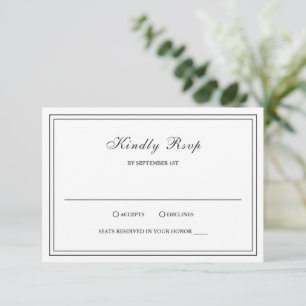 Classic Black and White Elegant Wedding RSVP Card