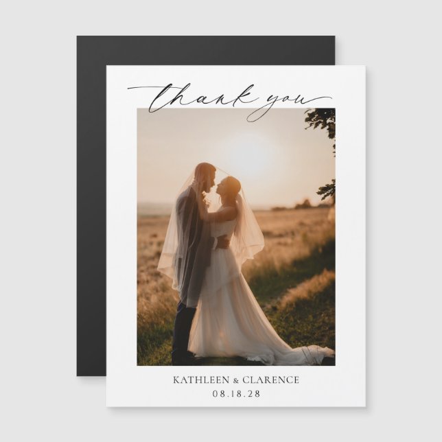 Classic Black and White Elegant Wedding Thank You Magnetic Invitation (Front/Back)