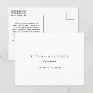 Classic Black and White Elegant Wedding Thank You Postcard
