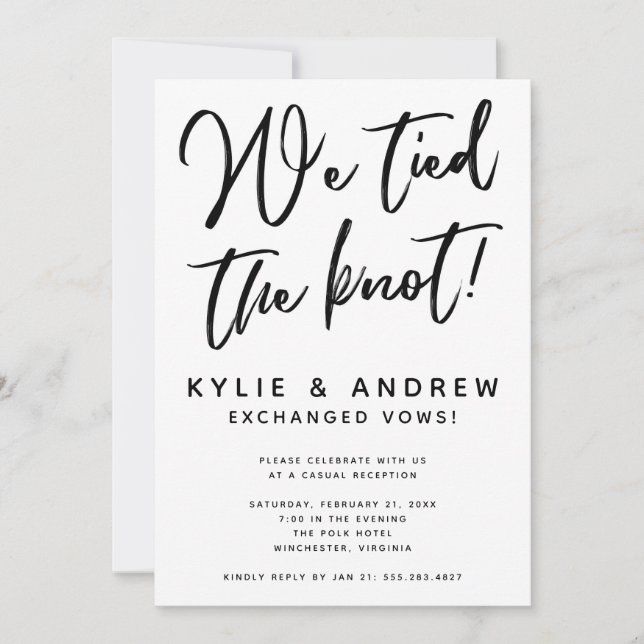 Classic Black and White Elopement Reception Invitation (Front)