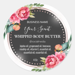 Classic Black And White Floral Body Butter Labels