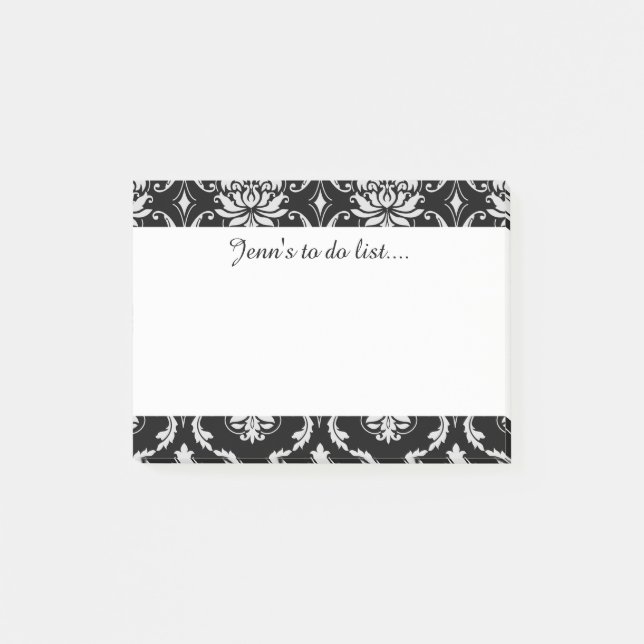 Classic Black and White Floral Damask Pattern Post-it Notes (Front)