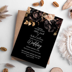 Classic Black and White Floral Dark Moody Wedding Invitation