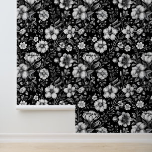 Classic Black and White Floral Wall Covering