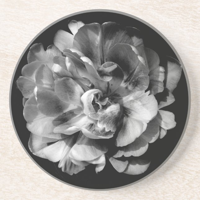 Classic Black and White Flower Coaster (Front)