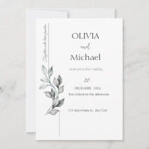 Classic Black and White Foliage Wedding Invitation