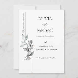 Classic Black and White Foliage Wedding Invitation