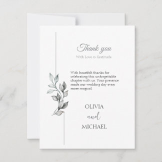 Classic Black and White Foliage Wedding Thank You  Card