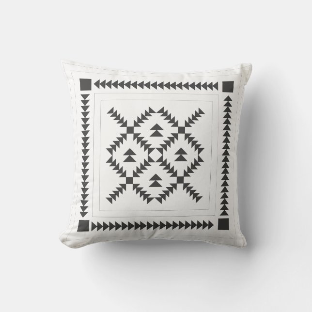 Classic Black and White Geometric Quilt Block Cushion (Front)