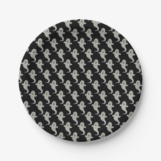 Classic Black and White Ghost Pattern Paper Plate (Front)