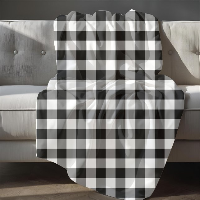 Classic Black And White Gingham Checks Pattern Fleece Blanket (Classic Black And White Plaid Gingham Pattern Fleece Blanket)