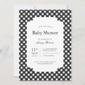 Classic Black and White Gingham Plaid Checkerboard Invitation