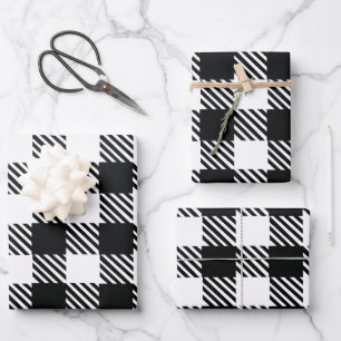 Classic Black and White Gingham Plaid Gift Wrapping Paper Sheet