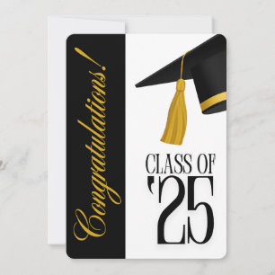 Classic Black and White Graduation Cap Party Invitation
