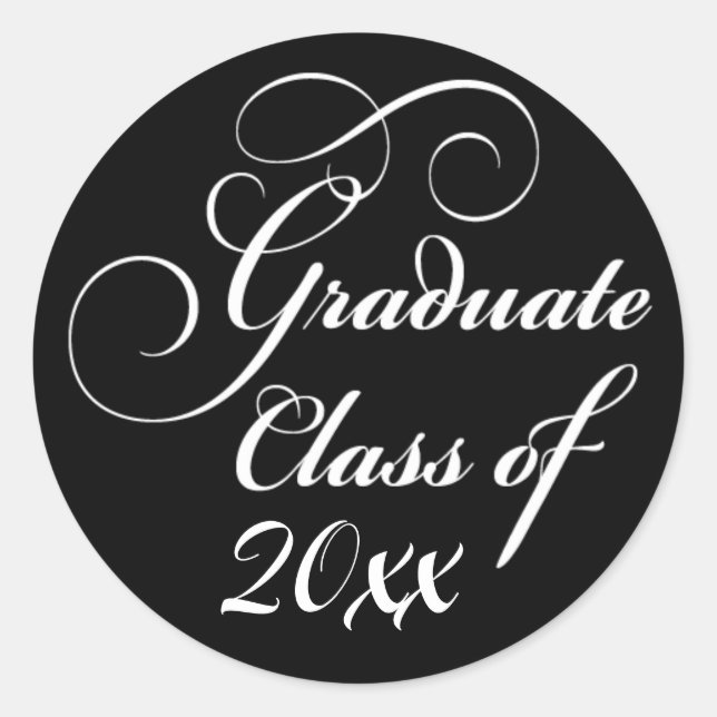 Classic Black and White Graduation Class Of Grad Round Sticker (Front)