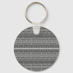 Classic Black And White Greek Key Geometric Key Ring