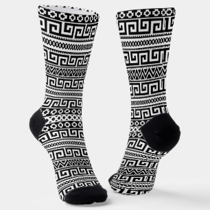 Classic Black And White Greek Key Geometric Socks