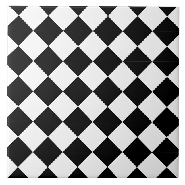 Classic Black and White Harlequin Diagonal Checker Tile (Front)