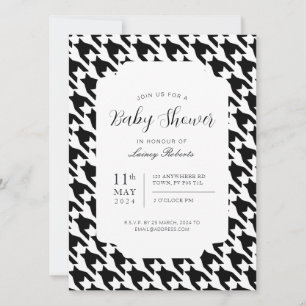 Classic Black and White Houndstooth Geometric Invitation