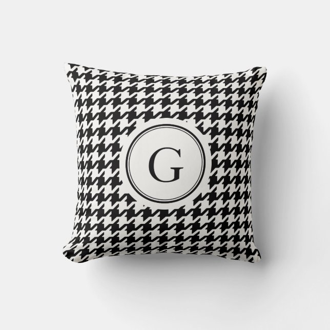 Classic black and white houndstooth monogram cushion (Front)