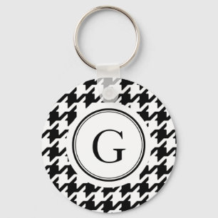 Classic black and white houndstooth monogram key ring