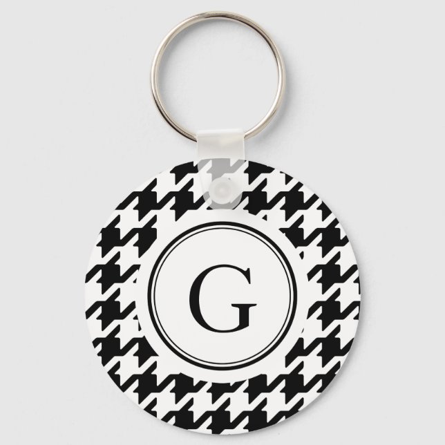 Classic black and white houndstooth monogram key ring (Front)