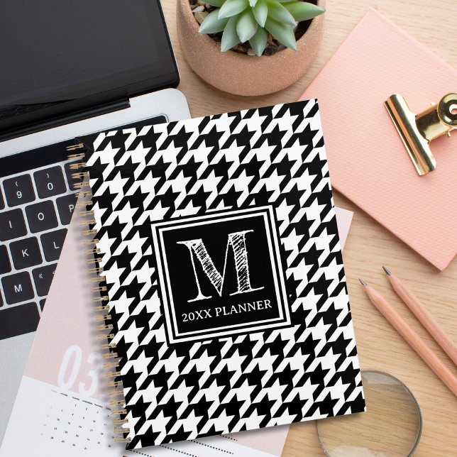 Classic Black and White Houndstooth Monogrammed Planner (Creator Uploaded)