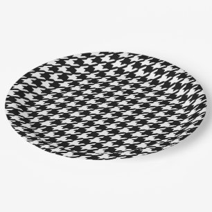 Classic Black and White Houndstooth Pattern Paper Plate
